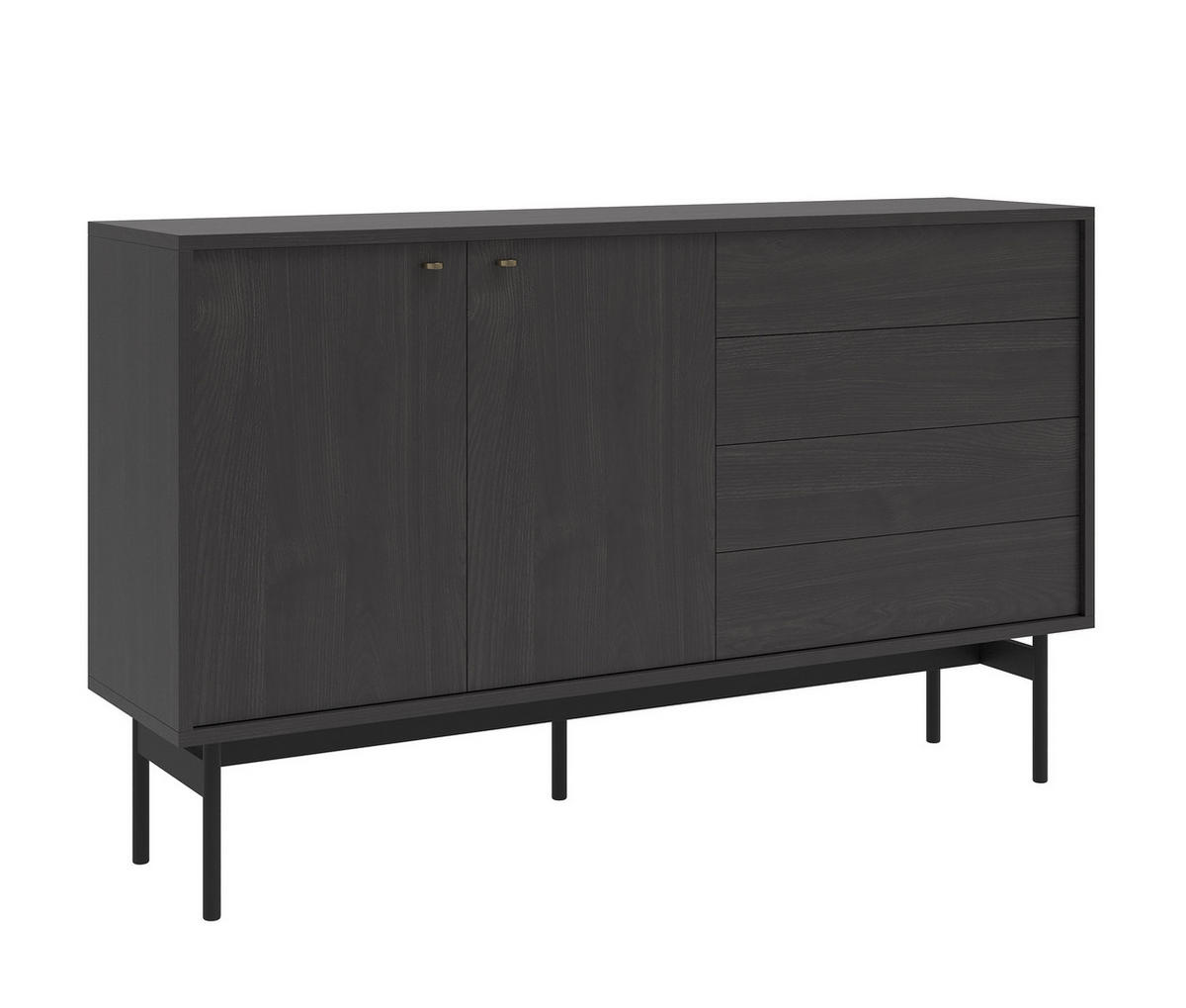 SIDEBOARD Olar Holzoptik Esche Portland Schwarz 154 cm - Goldfarben/Schwarz, Holzwerkstoff/Metall (154/92.5/38cm) - Selsey