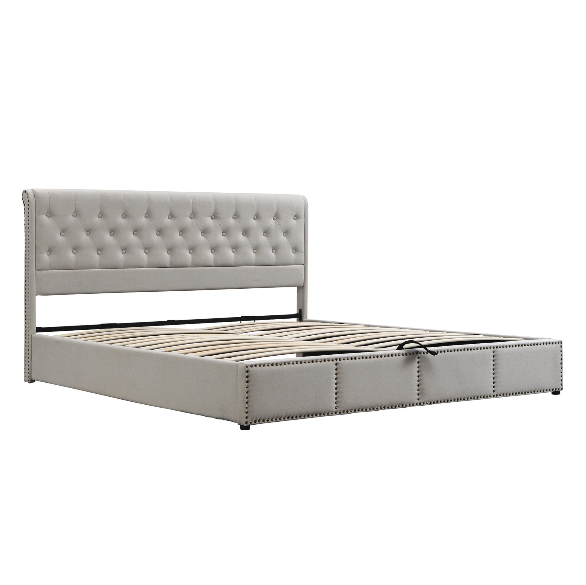 POLSTERBETT 140/200 cm Grau aus Baumwolle-Leinen mit Bettkasten - Grau, Textil (140/200cm) - OKMYHOME