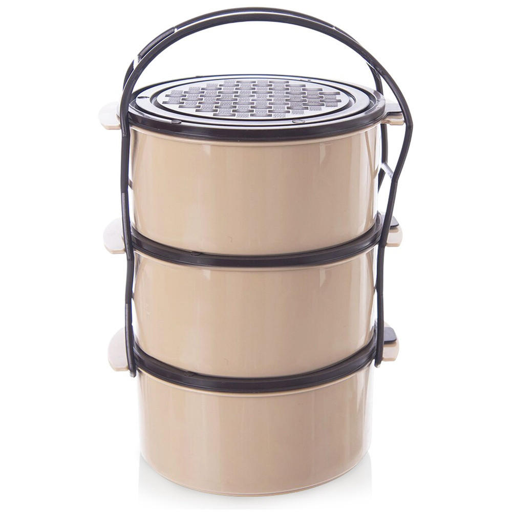 LUNCHBOX Dreistöckige aus Kunststoff 3 x 1,5 l - Braun, Kunststoff (16.5/24/16.5cm) - Orion 