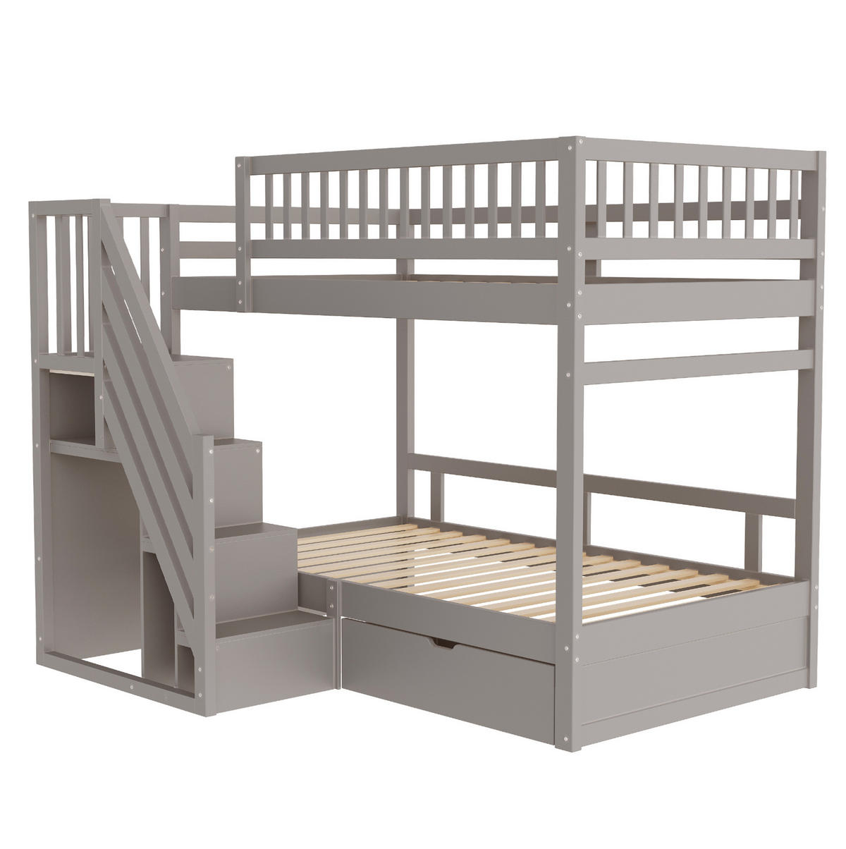 ETAGENBETT mit Stauraum 90x200 cm Massivholz Grau - Grau, Holzwerkstoff (90/200cm) - Beauniv