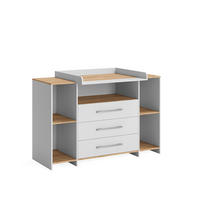 WICKELKOMMODE Oskar Weiß/Goldkraft Eiche 143.2 x 93 cm mit 3 Schubladen - Eichefarben/Weiß, Holzwerkstoff (143.2/93/53.1cm) - Vicco