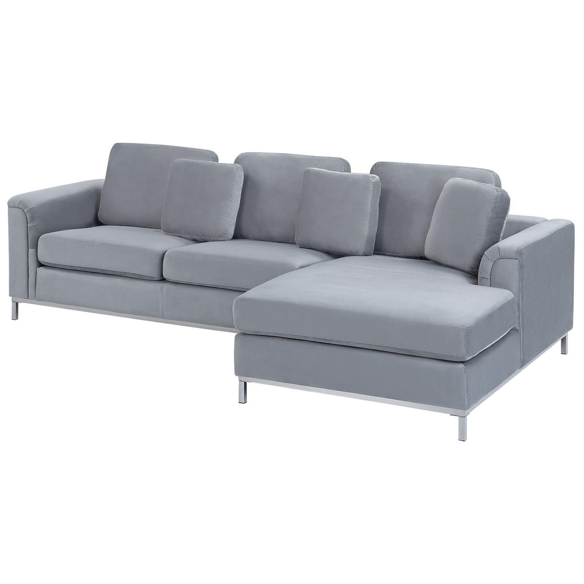 ECKSOFA Samtstoff Grau rechtsseitig Oslo - Grau, Textil (270/151cm) - Beliani