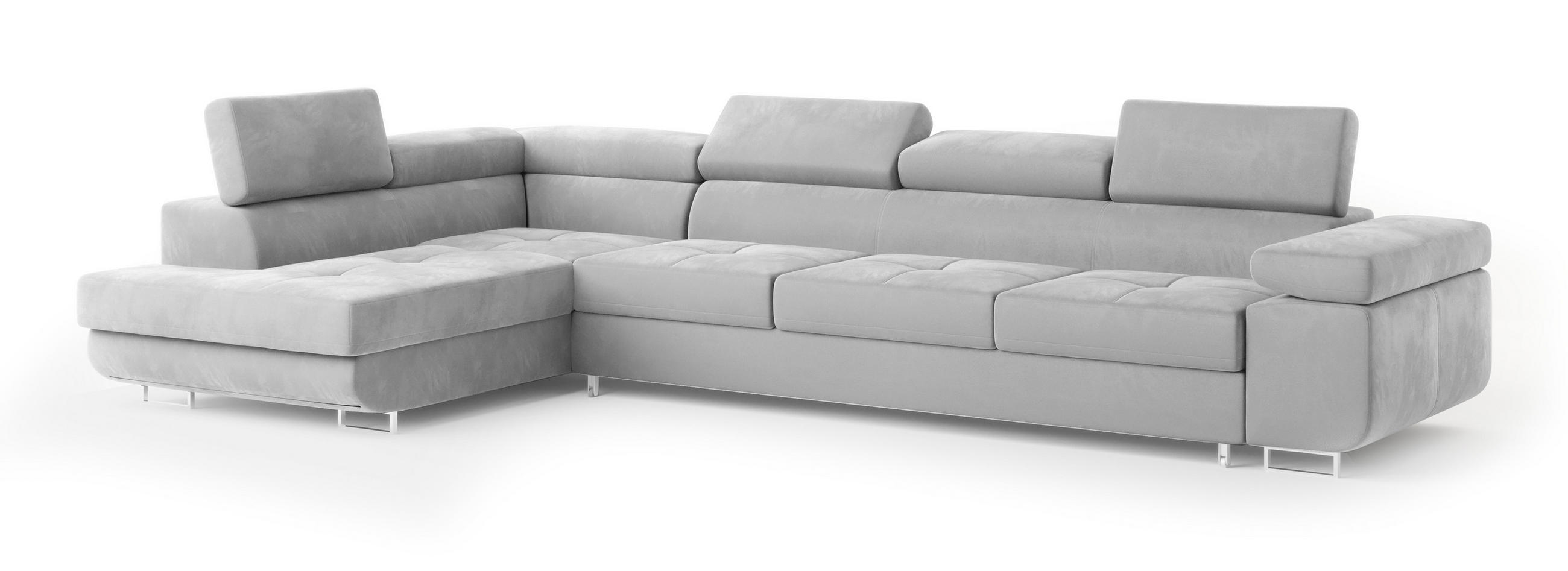 ECKSOFA VICENTE Hellgrau Velours-Stoff mit Schlaffunktion - Hellgrau, Holz (346/202cm) - MASSENO