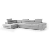 ECKSOFA VICENTE Hellgrau Velours-Stoff mit Schlaffunktion - Hellgrau, Holz (346/202cm) - MASSENO