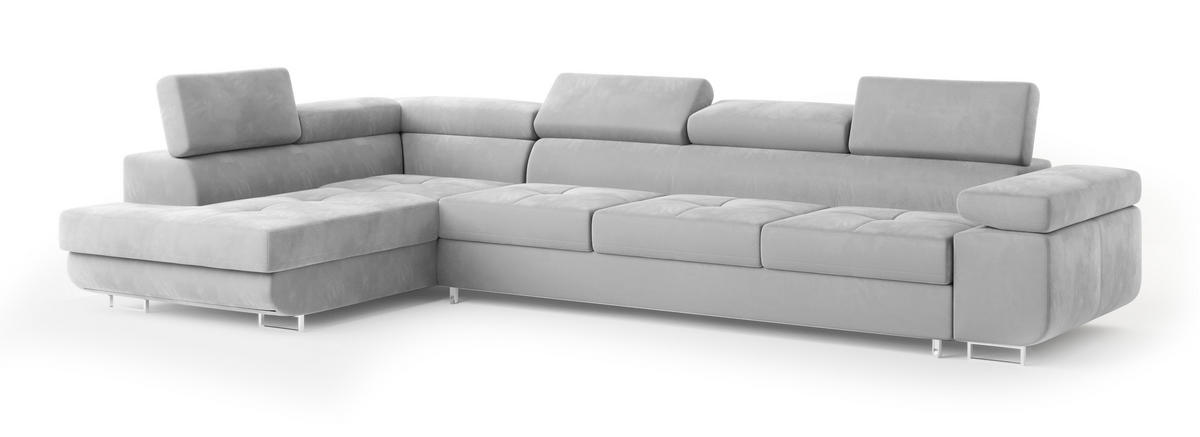 ECKSOFA VICENTE Hellgrau Velours-Stoff mit Schlaffunktion - Hellgrau, Holz (346/202cm) - MASSENO