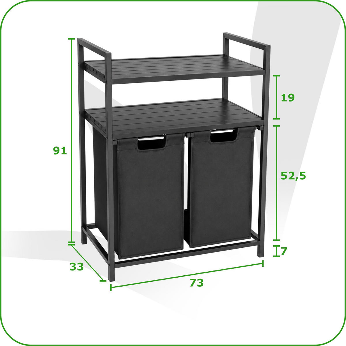 WÄSCHEKORB Metall Schwarz 2 herausnehmbare Wäschesäcke 102 Liter 73x33x91 cm - Schwarz, Holzwerkstoff/Textil (73/91/33cm) - Begryf