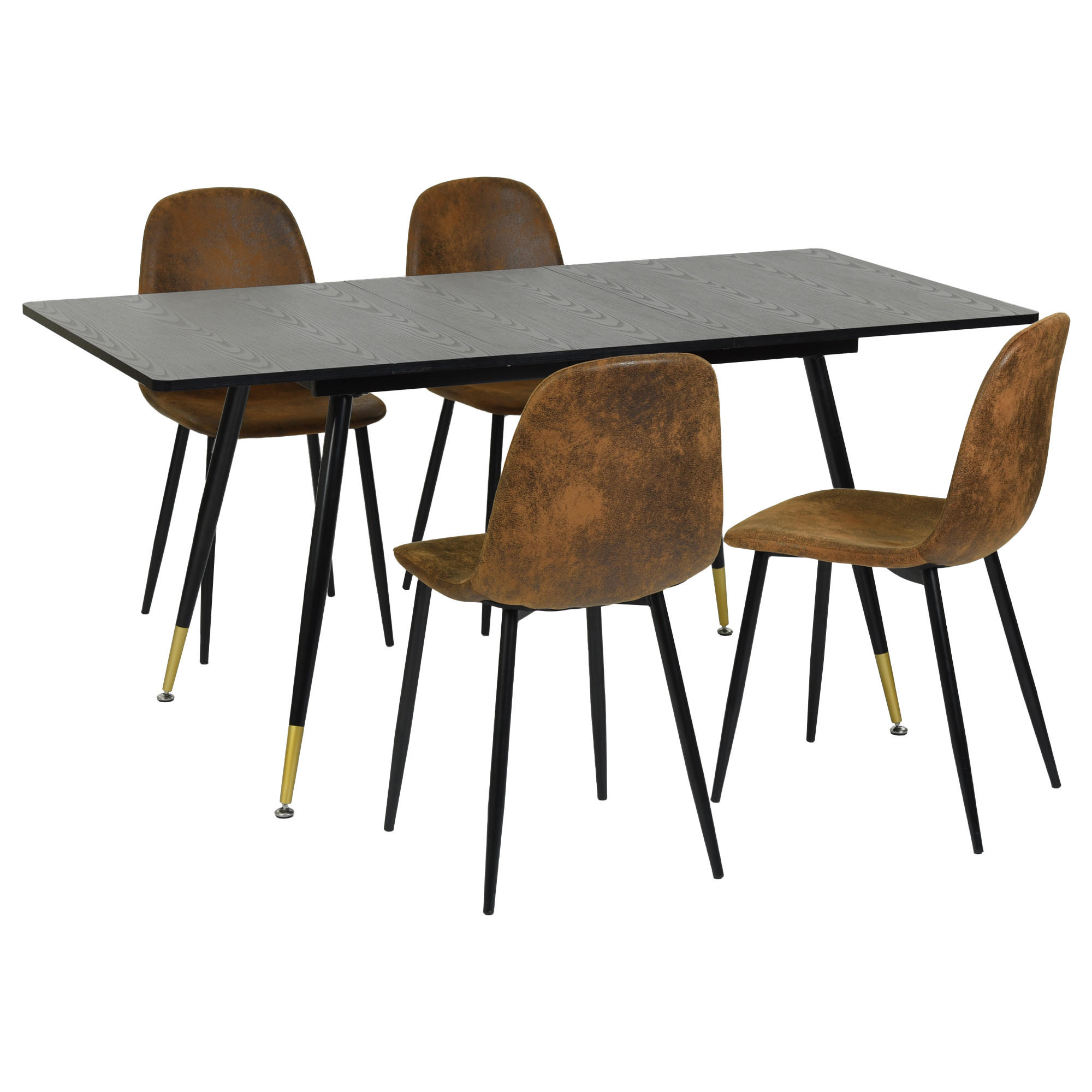 ESSTISCH SET mit ausziehbarem Tisch und 4 bequemen Stühlen - Braun, Holzwerkstoff/Metall (80/75/160cm) - Urban Meuble