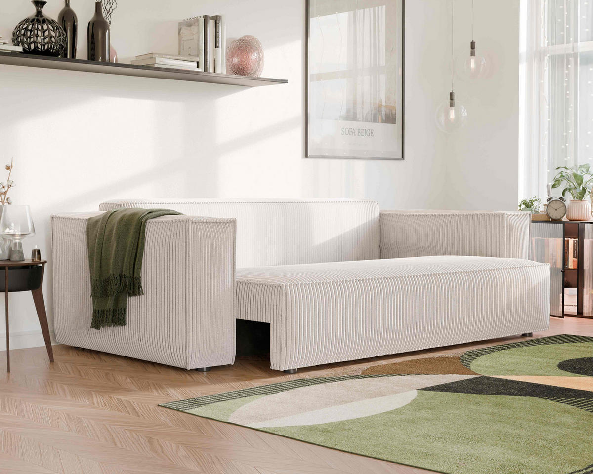 SOFA mit Schlaffunktion und Bettkasten, Beige - Beige, Holzwerkstoff/Textil (240/84/105cm) - Idohome