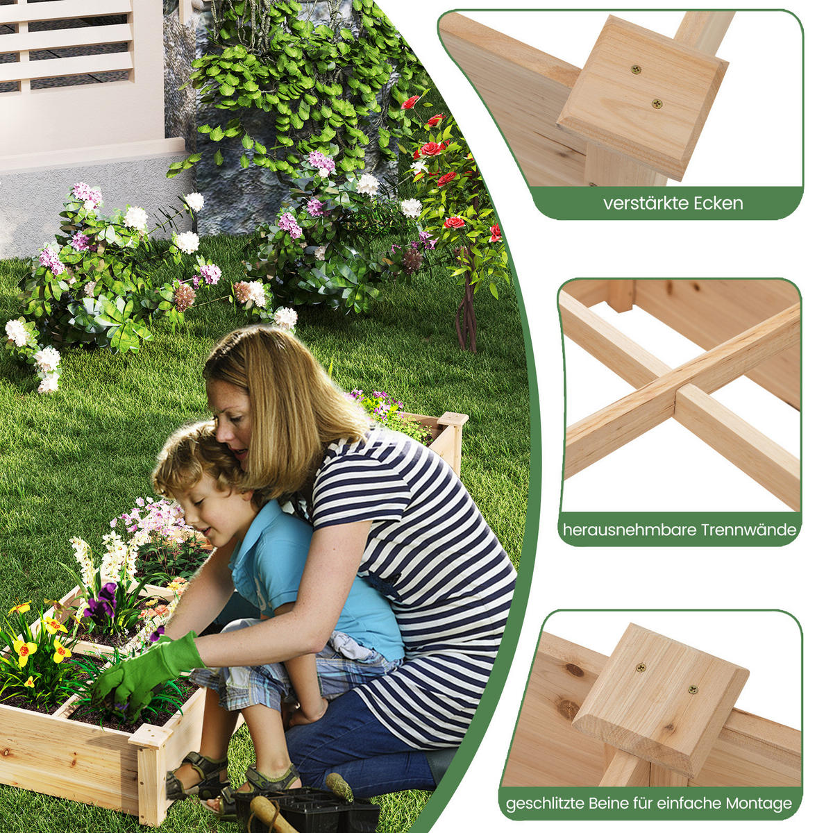HOCHBEET Natur - Naturfarben, Holz (62/25/228cm) - COSTWAY