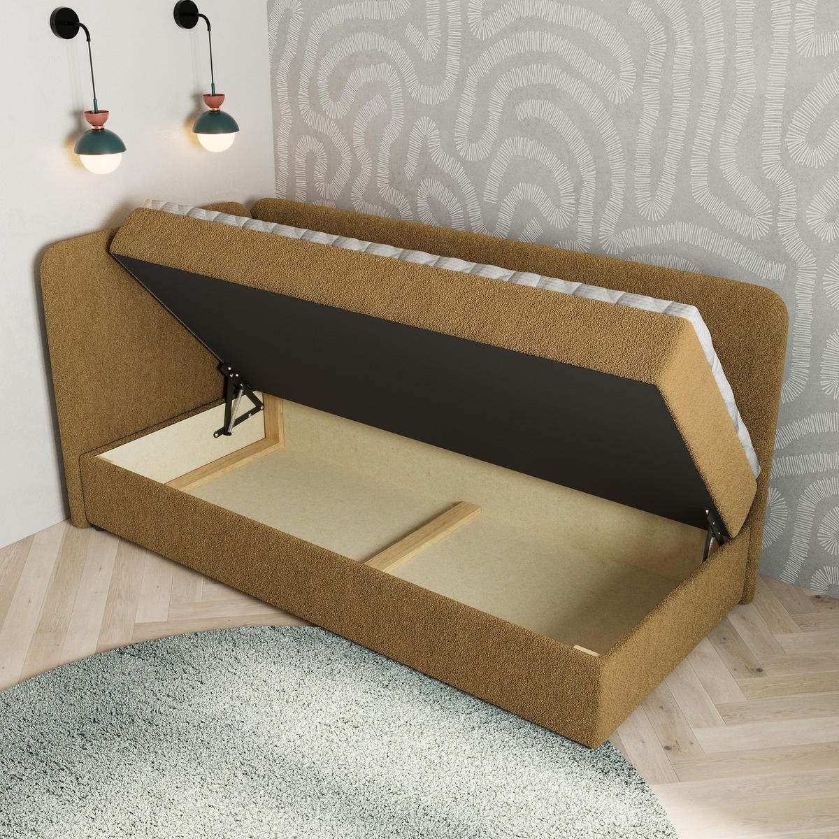 BOXBETT GINA 80x200 cm mit Matratze und Topper, H2+H3 - Orange - Orange, Holz (80/200cm) - MASSENO