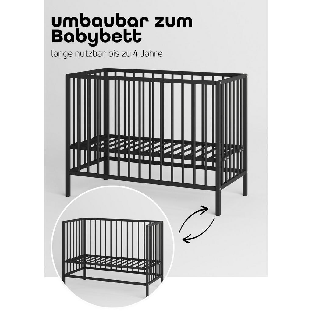 Thumbnail - Sämann – make a difference. Beistellbett, Schwarz, Holz, Echtholz,Buche, 120x90x60 cm, Babymöbel, Babybetten, Beistellbe...