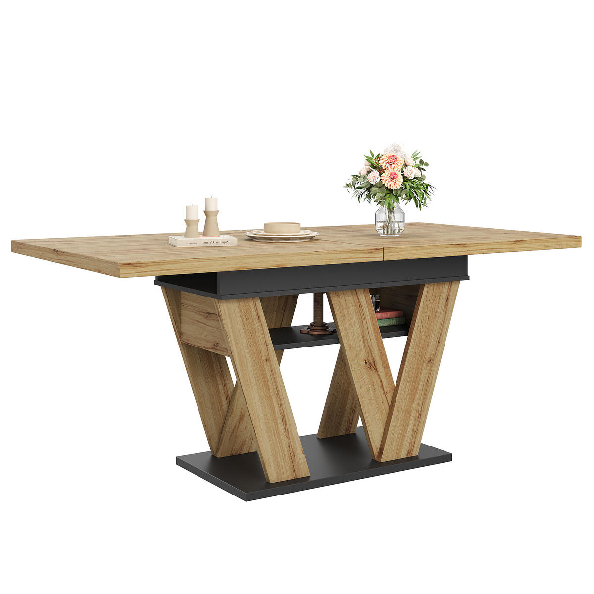 AUSZIEHTISCH Holzoptik 119-158,5/80/75 cm - Schwarz, Holz (80/119/75cm) - PANGIVO