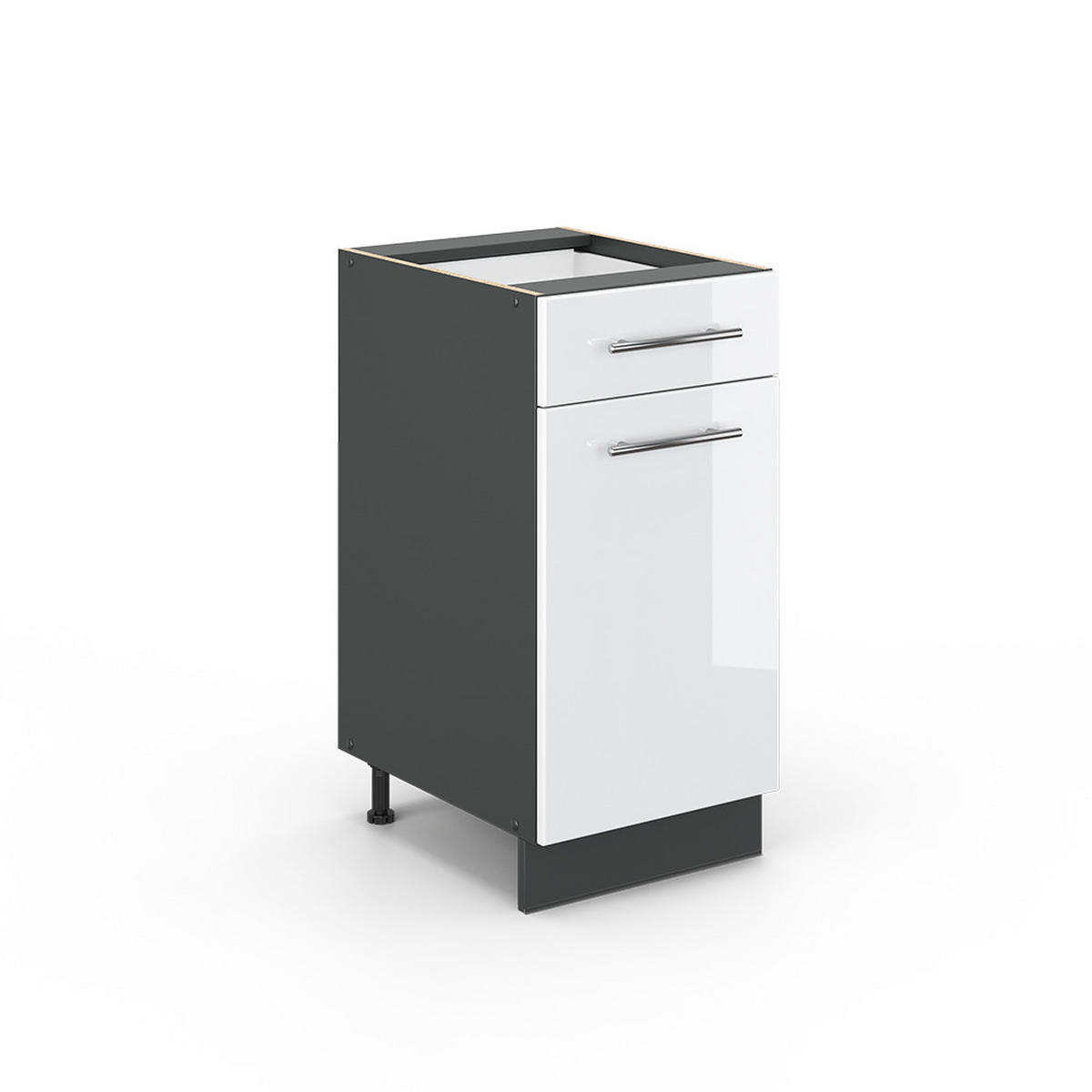 KÜCHENUNTERSCHRANK Fame-Line Weiß Hochglanz 40 cm ohne AP - Weiß Hochglanz/Anthrazit, Holzwerkstoff (40/82/51.6cm) - Vicco