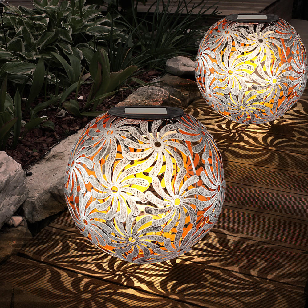 LED AUSSENLEUCHTE Solarlampe Silber Rund 2er Set - Silberfarben, Metall (18.5/18.5/54cm) - Globo Lighting