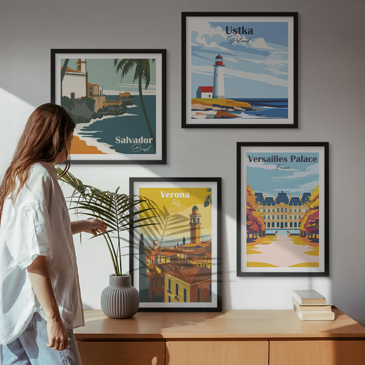 WANDBILDER 4er-Set - 50x50 cm & 40x60 cm Schwarzer Rahmen - Blicke auf berühmte Orte am Meer - Schwarz, Kunststoff (50/50cm) - ArtPrintCave