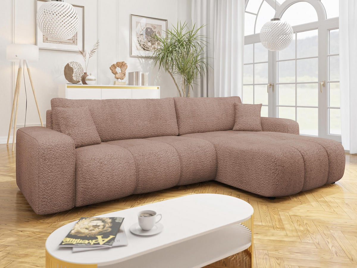 ECKSOFA Furyn Maxi Boucle - Hellbraun/Schwarz, Holzwerkstoff/Kunststoff (274/145cm) - MIRJAN24