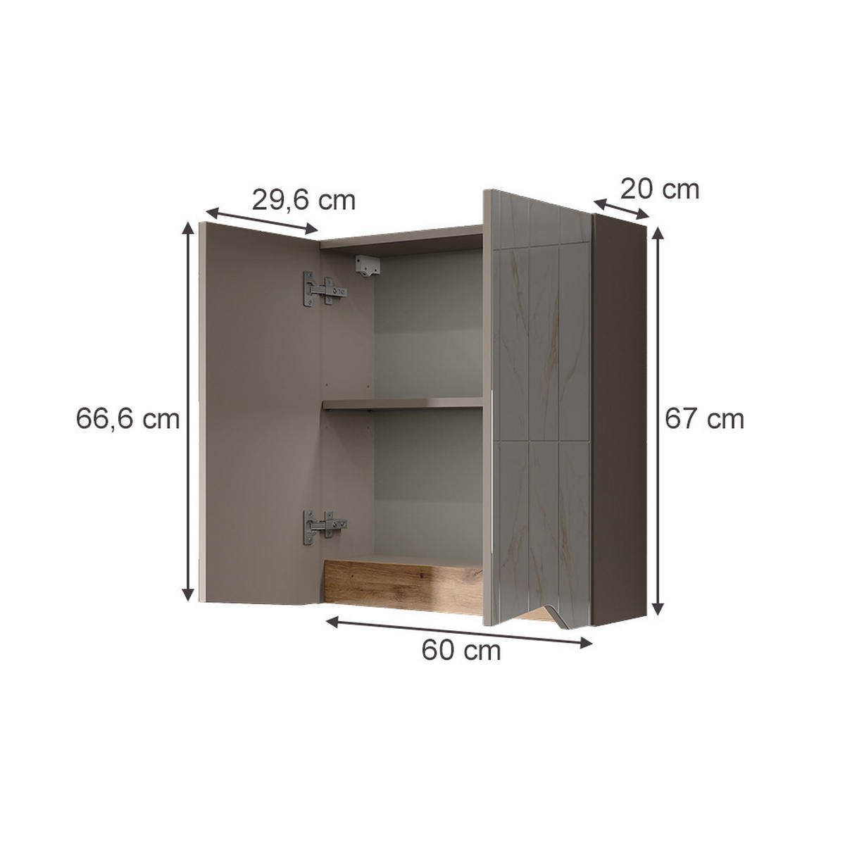 KOUPELNOVÁ ZRCADLOVÁ SKŘÍŇKA Marelle Béžový dub/Artisan - šedobéžová/dub artisan, kompozitní dřevo (60/67/20cm) - Vicco