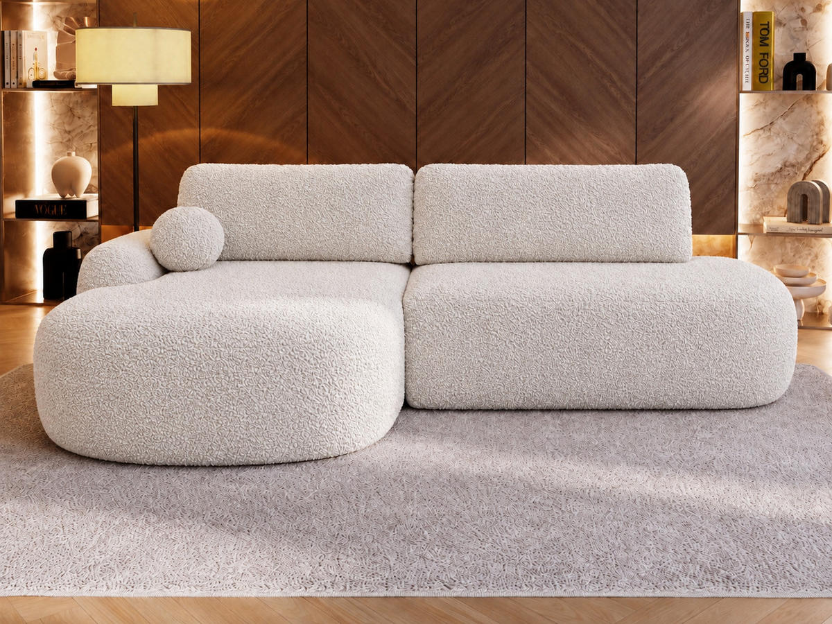ECKSOFA Aurio O Bouclé-Stoff Creme Links - Creme, Holz/Textil (271/177cm) - Graingold