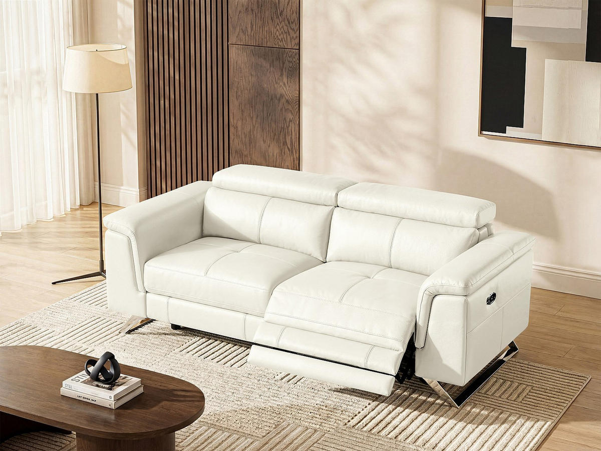 RELAXSOFA - 3 Personen - leder - weiß Breyt - Weiß, Leder (220/77/108cm) - Vente-Unique