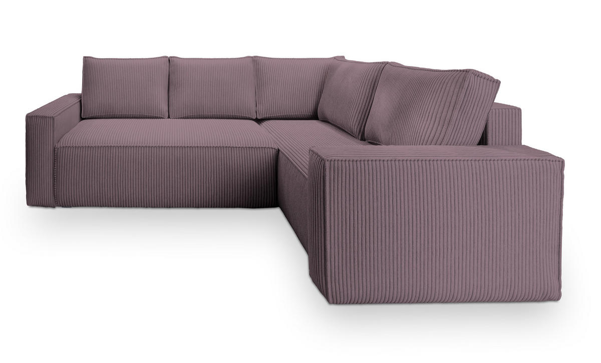 ECKSOFA ESTANO R-S Lila Kordstoff mit Schlaffunktion - Lila, Holz (230/158cm) - MASSENO