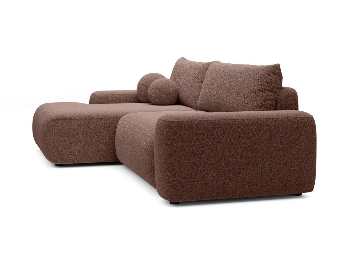 ECKSOFA RUOTA Braun Boucle-Stoff mit Schlaffunktion - Braun, Holz (264/162cm) - MASSENO