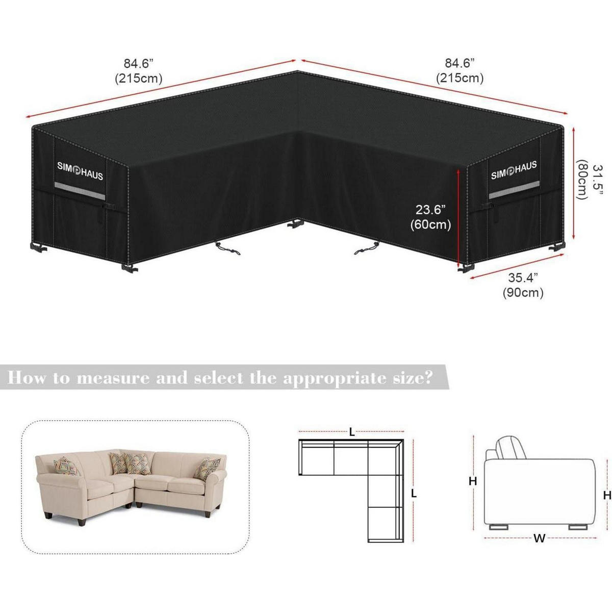 SCHUTZHÜLLE für Loungemöbel V-Form 215 x 215 x 90 x 80/60 cm 420D Oxford Gewebe - Schwarz, Textil (1/1/1cm)