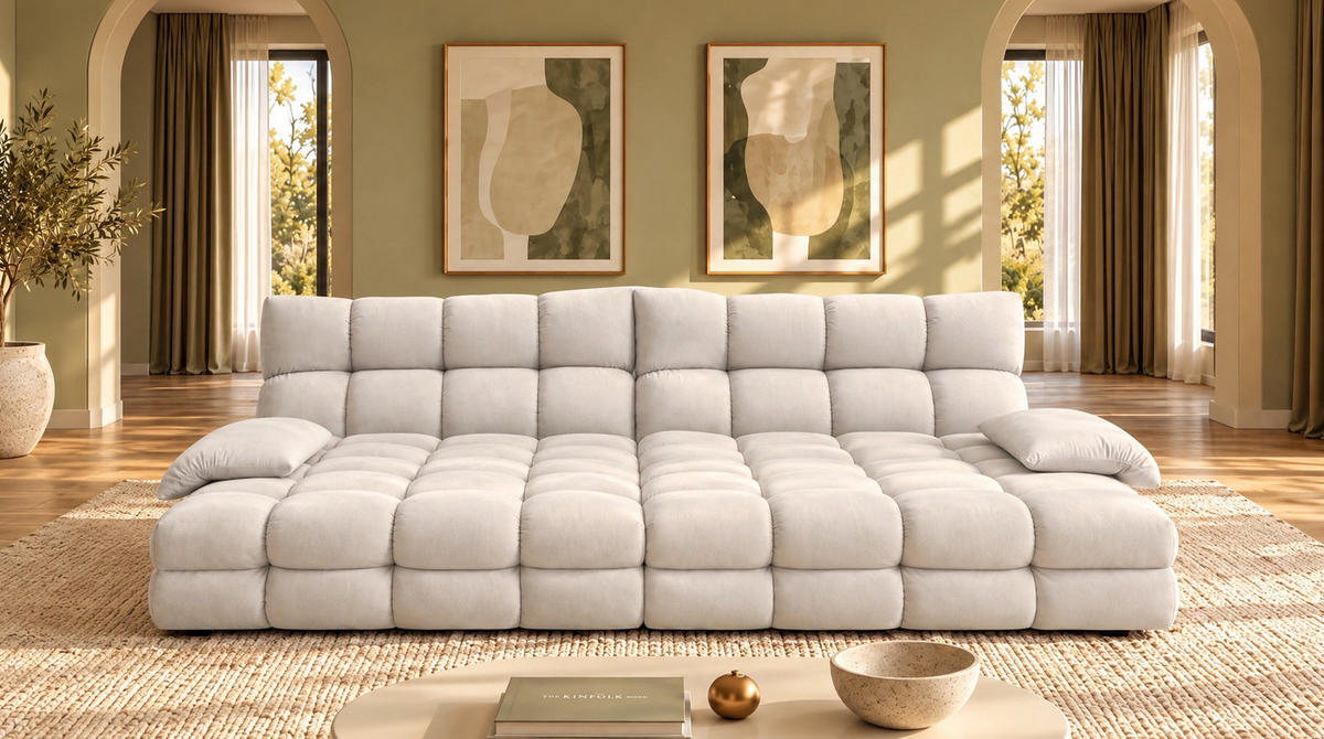 BIG SOFA AMIA Hellgrau Velvet - Hellgrau/Schwarz, Kunststoff/Textil (290/86/178cm) - KAWOLA