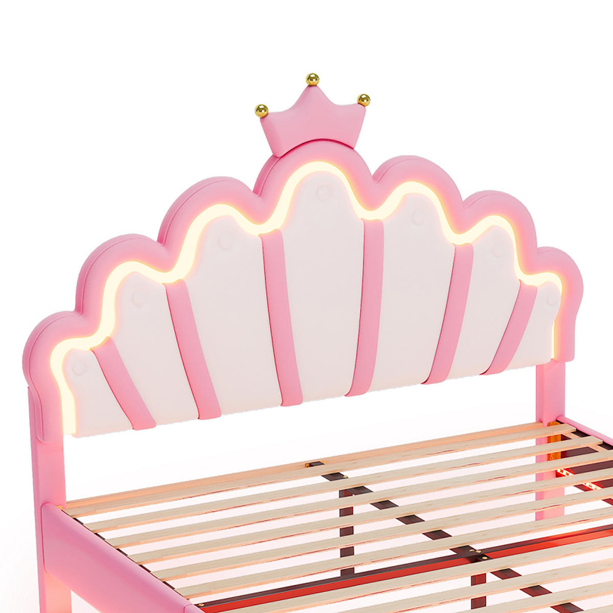 POLSTERBETT Bogen-Krone mit 2-Zonen-LED & Goldbeinen 140/200 cm PU-Leder Rosa - Pink, Leder (140/200cm) - Creahappy