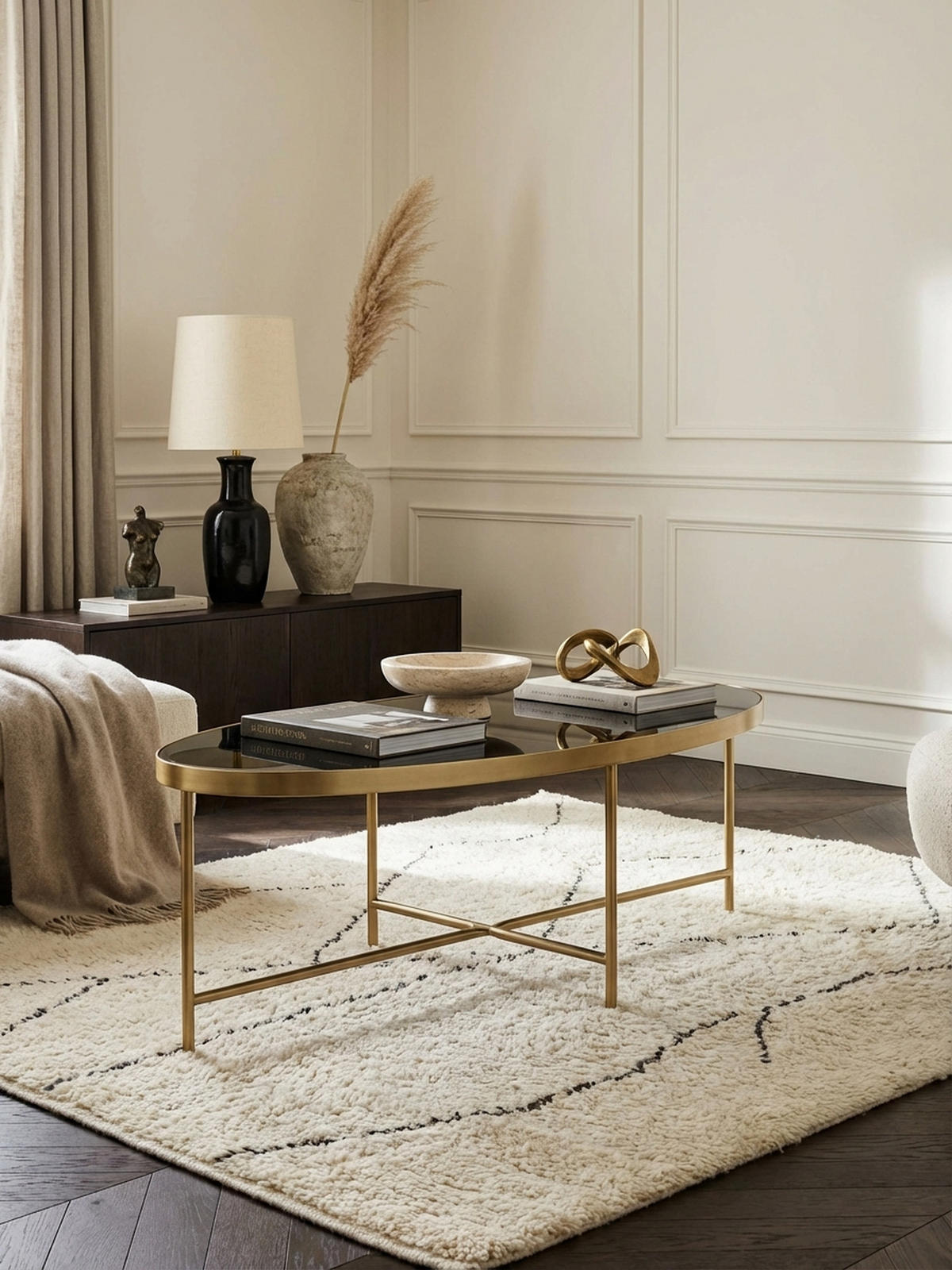 COUCHTISCH Oval in Schwarz/Gold, Glasplatte mit filigranem Metallgestell, Maße 110x56 cm - Goldfarben, Glas/Metall (56/110/40cm) - KADIMA DESIGN