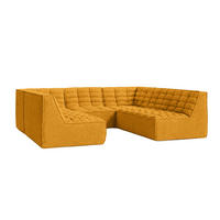 ROHOVÁ SEDAČKA modulární Corner ve tvaru U, plyšová tkanina Pop, Hořčicová, LAZY U CORNER - žlutá, dřevo (266/76/253cm) - Kaiser Möbel