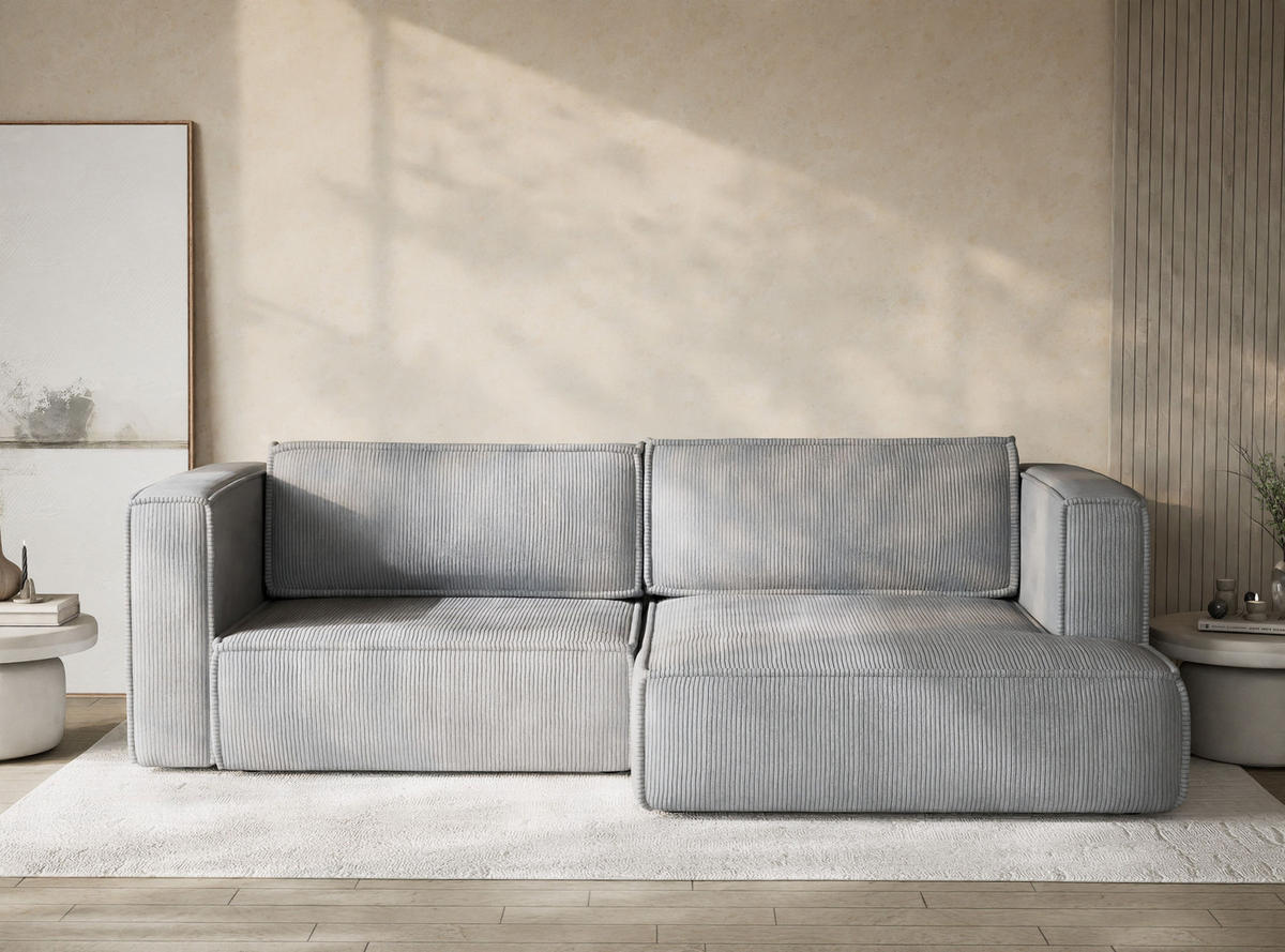 ECKSOFA MIT SCHLAFFUNKTION Velto Hellgrau Samtstoff - Hellgrau/Schwarz, Holz/Holzwerkstoff (250/152cm) - Maison de Reve