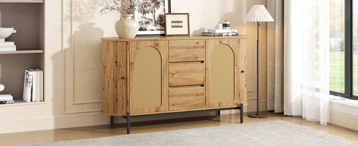 SIDEBOARD oval Rattan Holzoptik - Naturfarben, Holzwerkstoff (140/77.5/38cm)