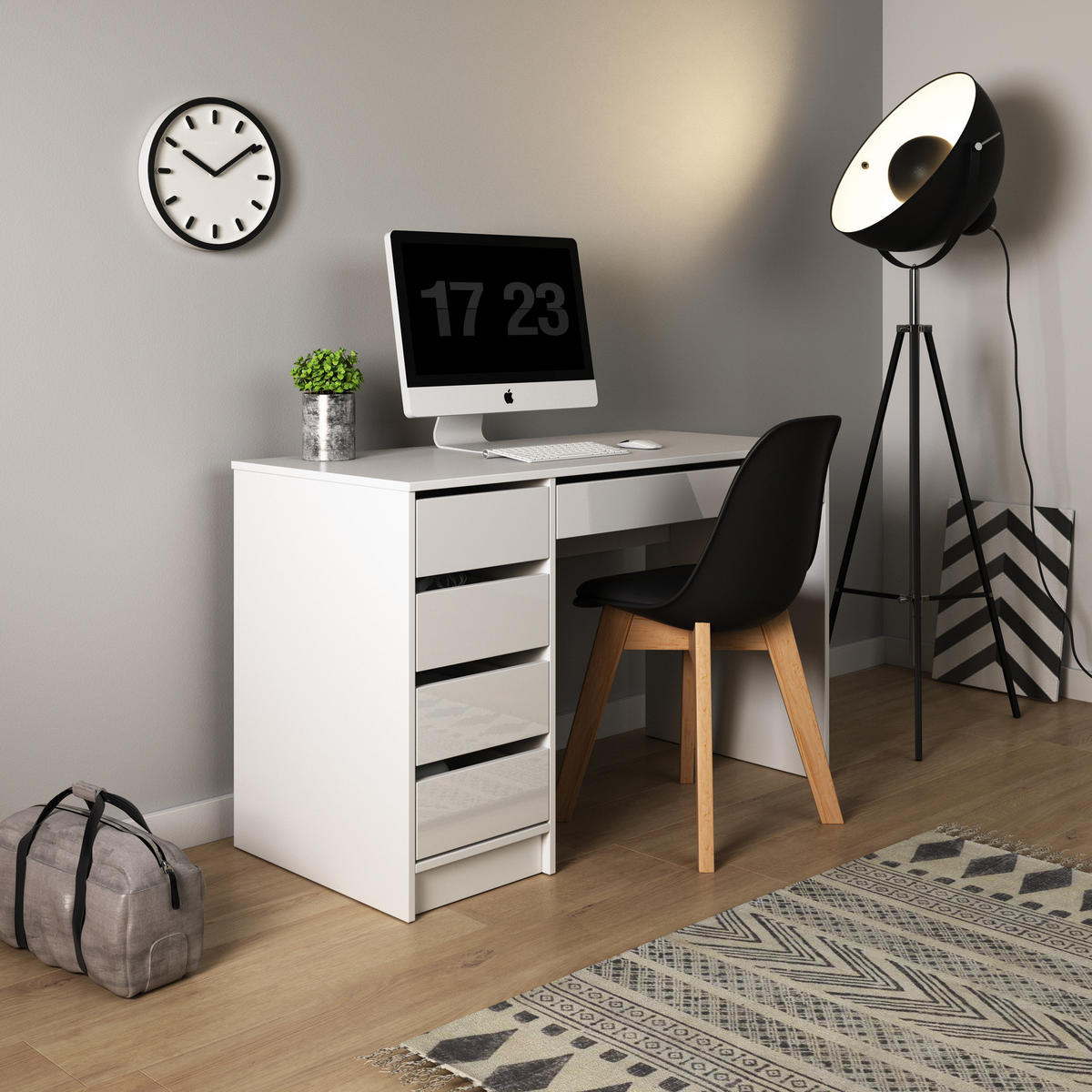 SCHREIBTISCH MIA 120 cm Weiß Hochglanz - mit 5 Schubladen, beidseitig montierbar - Weiß Hochglanz, Holz/Holzwerkstoff (55/120/75cm) - Ravio