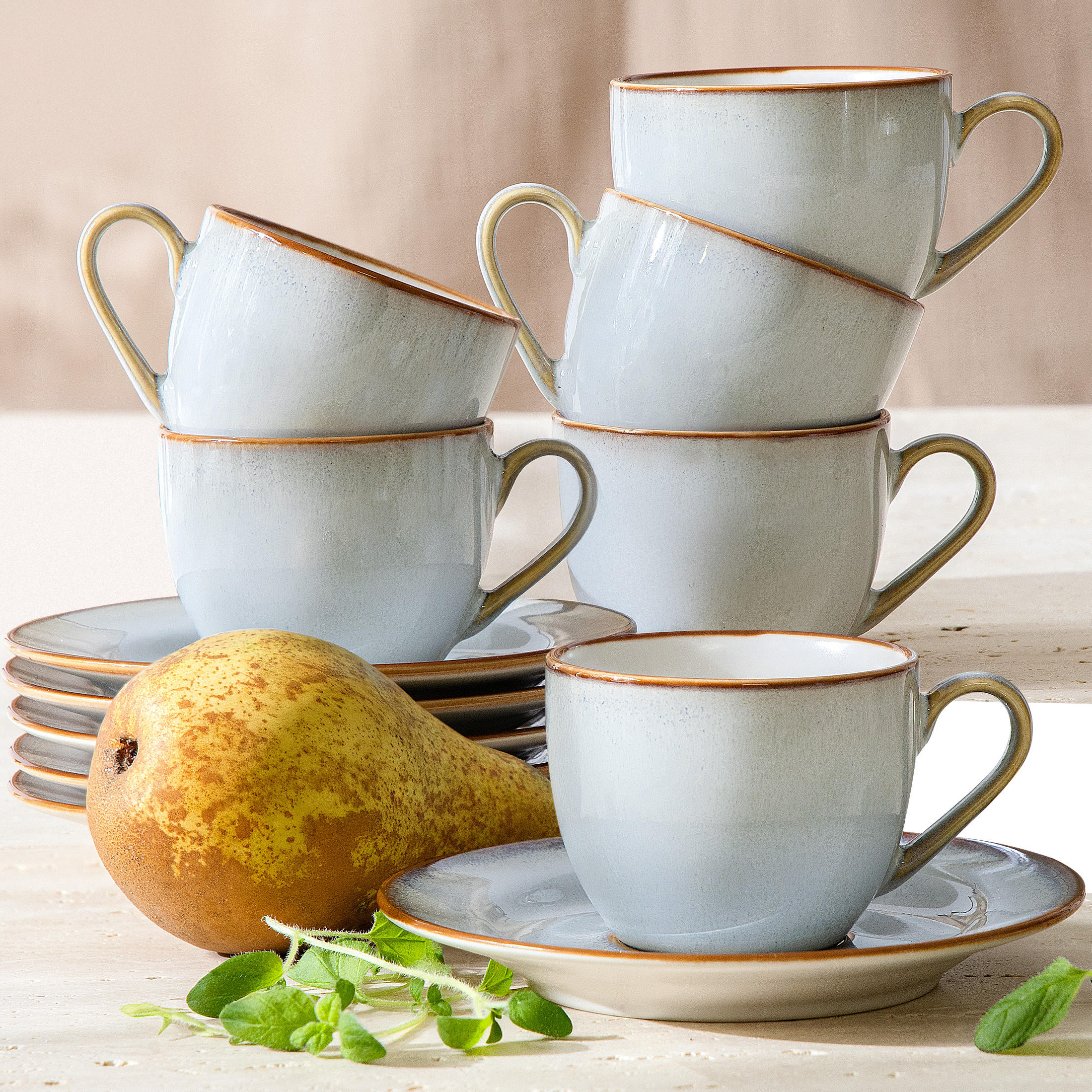 KAFFEESERVICE ESPRESSO 6 Personen PORTOFINO 12-tlg - Blaugrau, Keramik (9.5/6.5/9.5cm) - Ritzenhoff Breker
