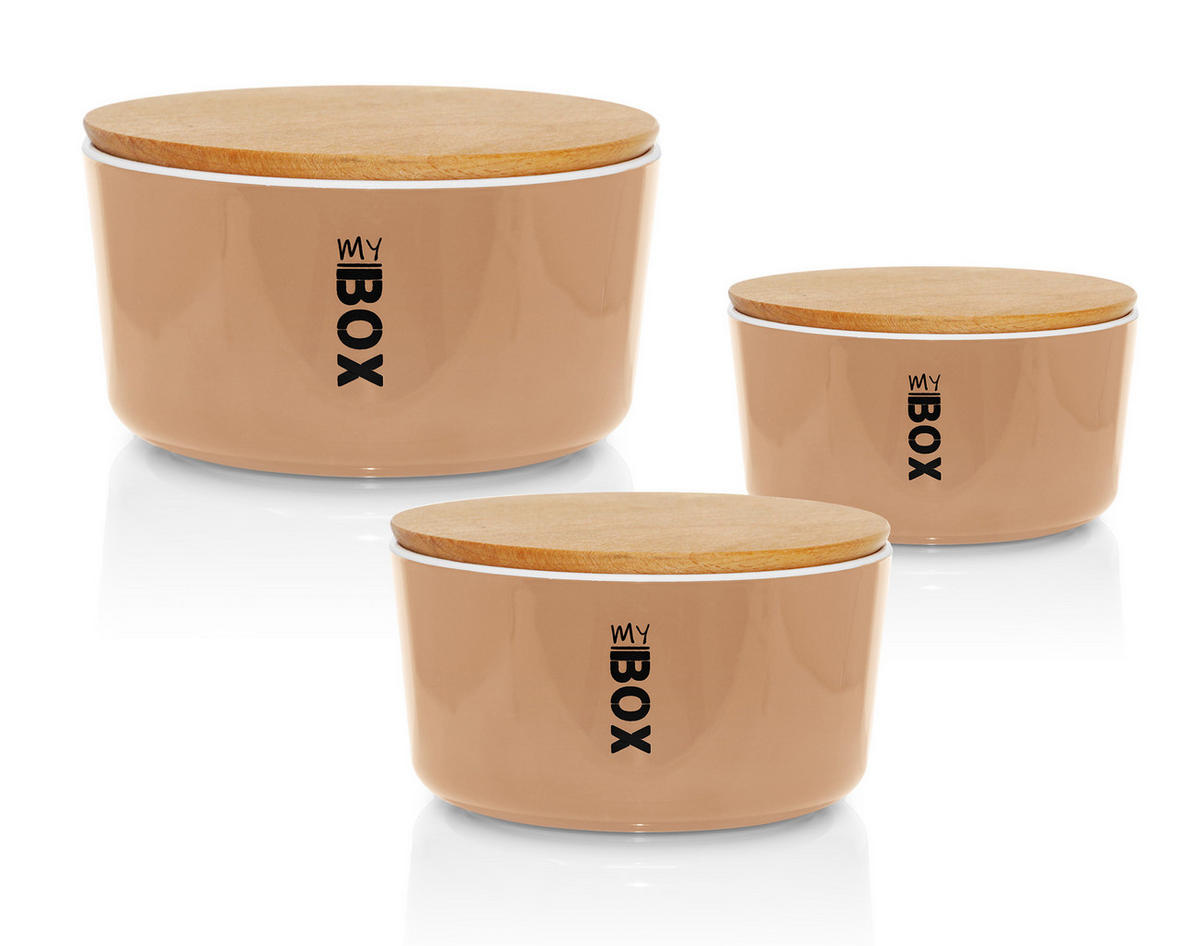 VORRATSDOSEN-SET rund mit Bambusdeckel 3teilig Puder - Koralle, Kunststoff - Lashuma