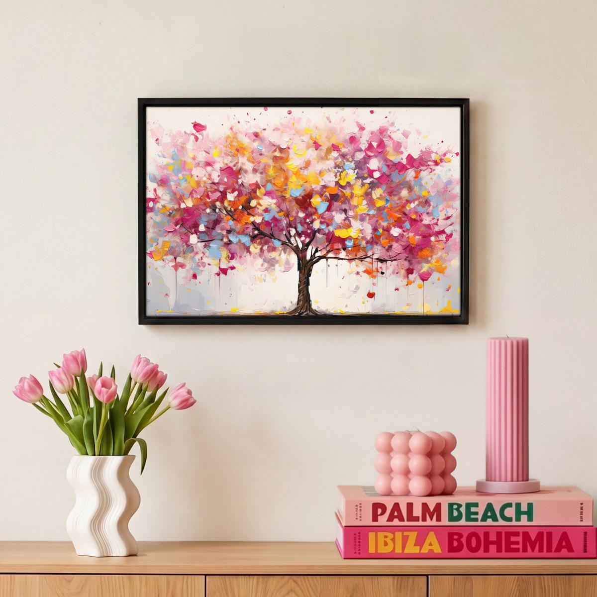 LEINWAND Bilder mit Rahmen - Aquarell - Baum - Kunst - Abstrakt - 30x20 - Multicolor, Textil (30/20cm) - MuchoWow