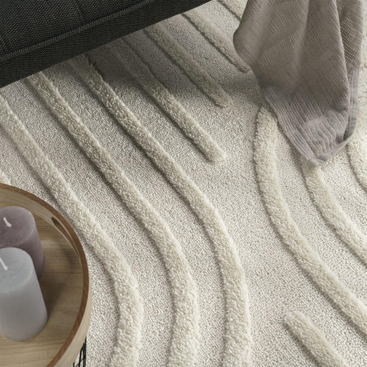 HOCHFLORTEPPICH, mit 3D-Struktur, aus Polypropylen, Florhöhe 30 mm, Creme, 120 x 160 cm - Beige, Textil (120/160cm) - KADIMA DESIGN