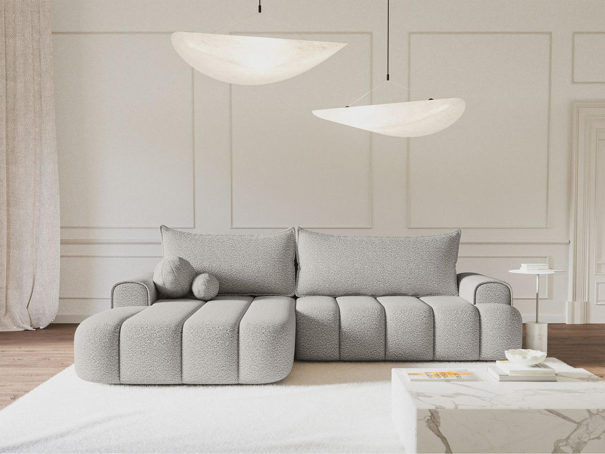 ECKSOFA Dandelino Hellgrau mit Bouclé-Bezug, links - Hellgrau/Schwarz, Kunststoff/Textil (275/168cm) - Selsey
