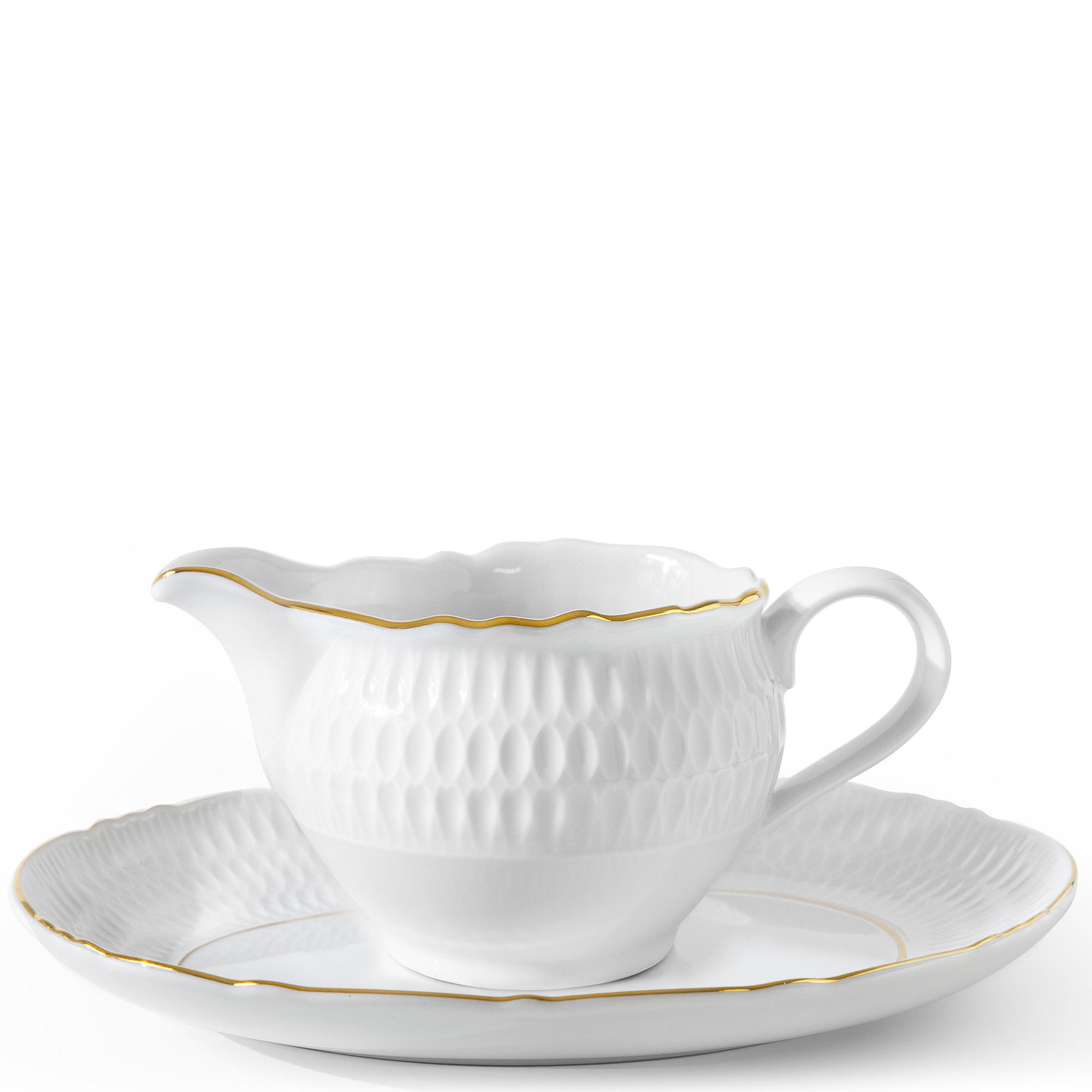 SAUCIERE MIT UNTERTASSE CMIELOW SOFIA GOLDRAND aus Porzellan - Weiß, Keramik (17.5/18/9cm) - KONSIMO®