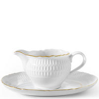 SAUCIERE MIT UNTERTASSE CMIELOW SOFIA GOLDRAND aus Porzellan - Weiß, Keramik (17.5/18/9cm) - KONSIMO®