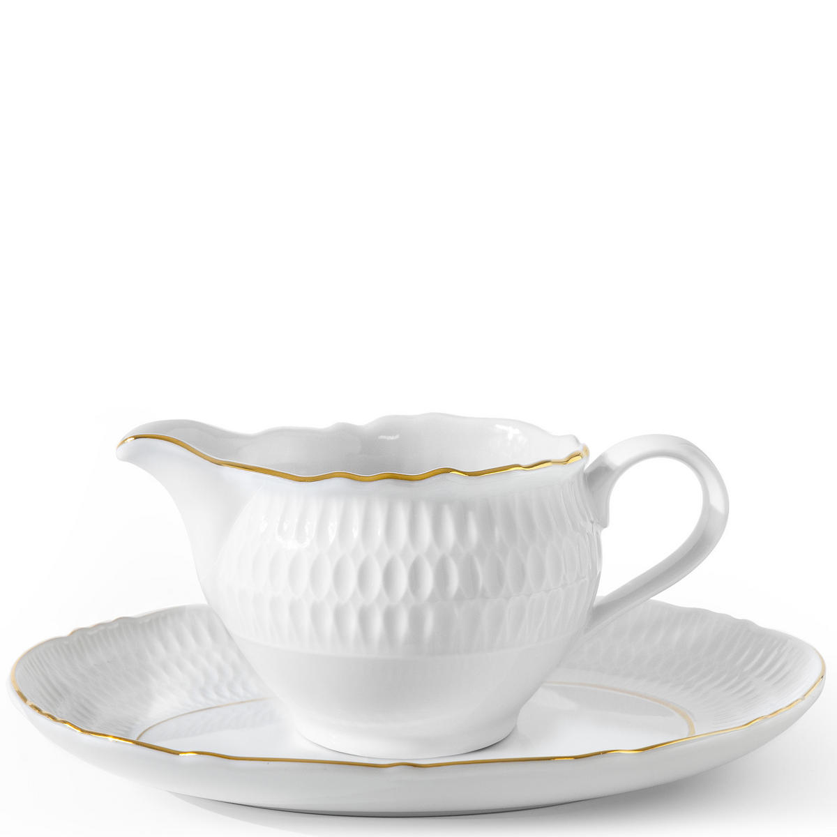 SAUCIERE MIT UNTERTASSE CMIELOW SOFIA GOLDRAND aus Porzellan - Weiß, Keramik (17.5/18/9cm) - KONSIMO®