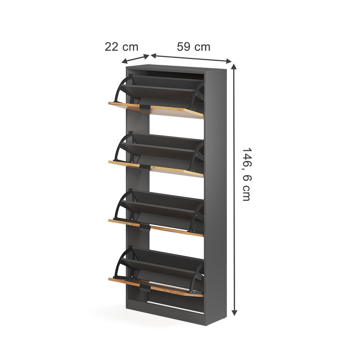 SCHUHKIPPER Gizmo, Goldkraft Eiche/Anthrazit, 59 x 146.6 cm mit 4 Fächern - Honigeiche/Anthrazit, Holzwerkstoff (59/146.6/22cm) - Vicco