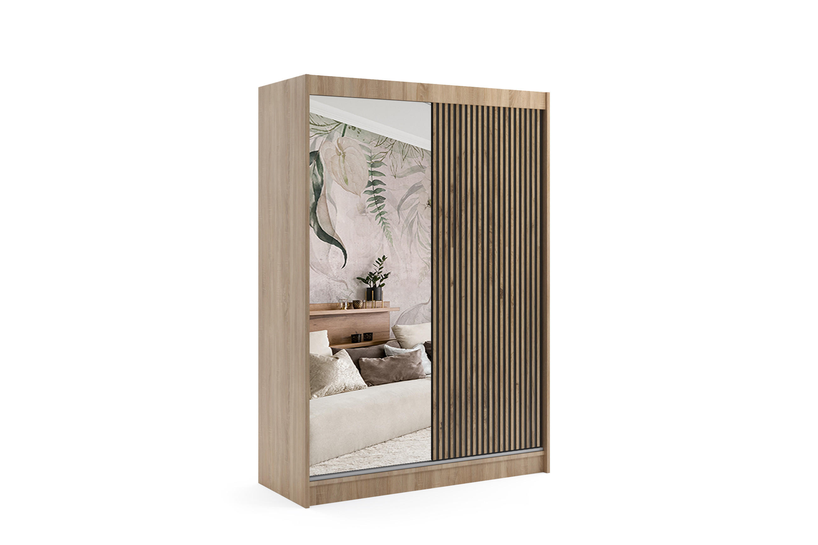 KLEIDERSCHRANK VILAN mit Spiegel - 150 cm - Sonoma Eiche|Eiche Wotan - Eiche Wotan/Sonoma Eiche, Holzwerkstoff (150/215/61cm) - ALTDECOR