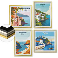 WANDBILDER 4er Set - 50x50 cm & 40x60 cm Goldrahmen - Retro-Landschaften im malerischen Stil - Goldfarben, Kunststoff (50/50cm) - ArtPrintCave