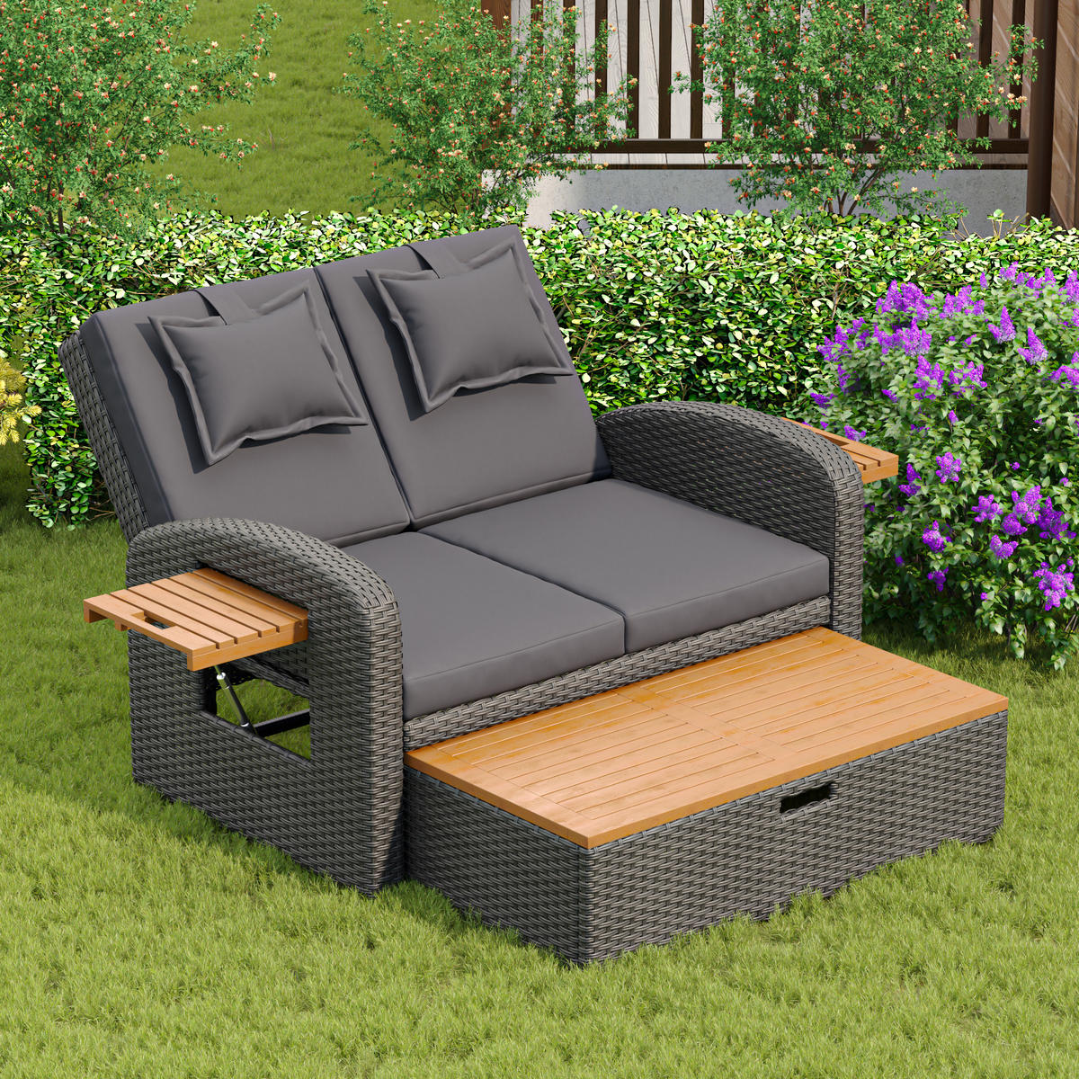 LOUNGESOFA aus Rattan & Stahl 120x74x95 cm in Grau mit Rückenlehne - Grau, Metall (74/95/120cm) - Modfu