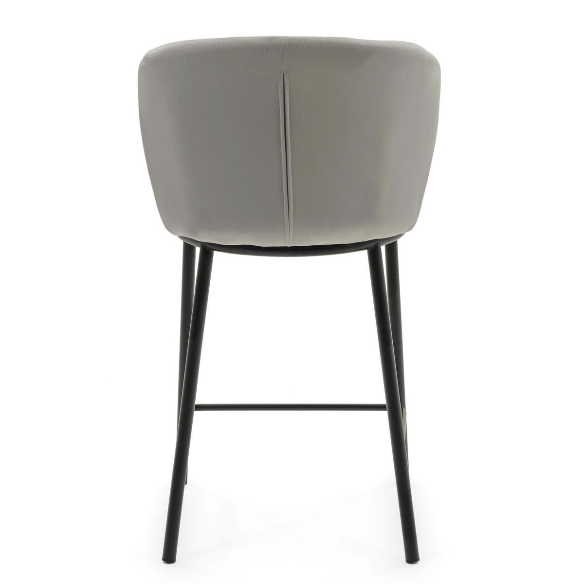 BARHOCKER BARI gepolsterter mit Steppung - hellgrau - Samt Velour - Hellgrau/Schwarz, Textil/Metall (55/94/57cm) - NEW HOME