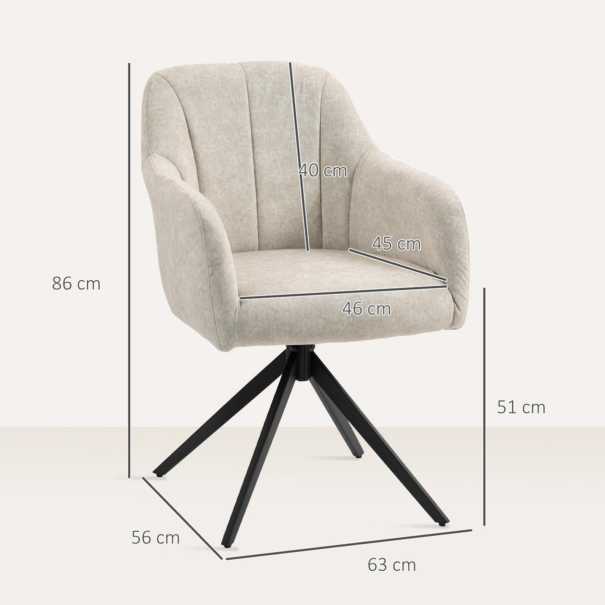 SESSEL Wohnzimmer Drehbar Loungesessel Gepolsterter Getufteter Relaxsessel Beige - Beige, Kunststoff (56/86/63cm) - HOMCOM