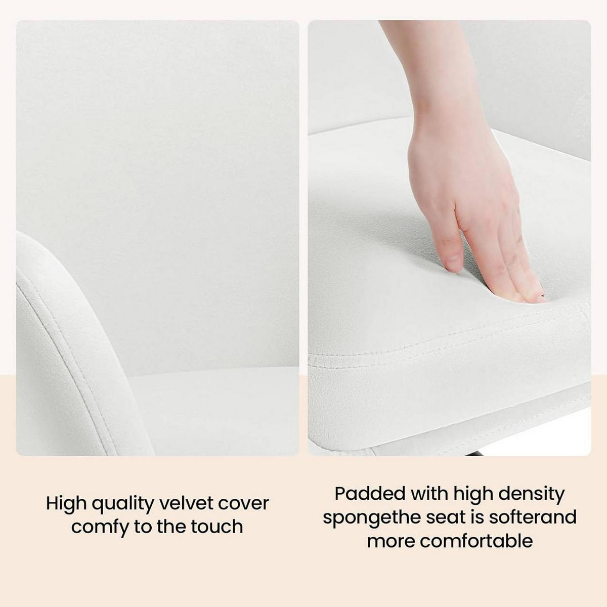 ESSZIMMERSTUHL drehbar, Samt, Creme - Creme/Schwarz, Textil/Metall (57.5/78/60.5cm) - Woltu