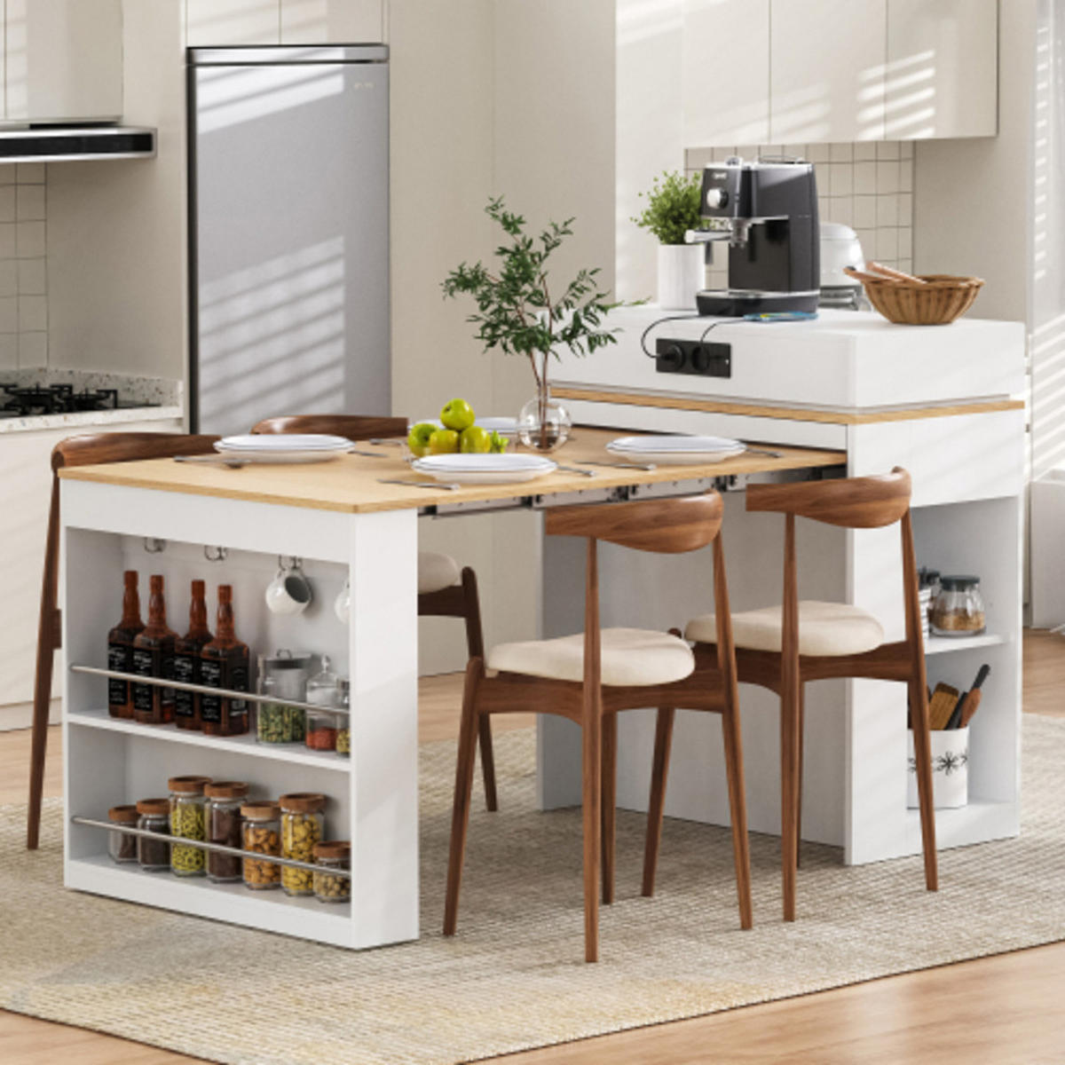 SIDEBOARD mit Riffelglastüren weiß 83×46-146,5×96 cm aus MDF und Glas - Weiß, Holzwerkstoff (83/96/146.5cm) - Luhomfu