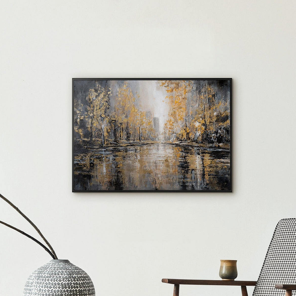 GEMÄLDE Herbstpark Schattenfugenrahmen Schwarz 70x50 cm - Schwarz, Holz (70/50cm) - YS-art gallery